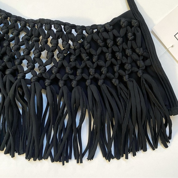BEACH RIOT BLACK CHANDLER YUMA FRINGE MACRAME BIKINI TOP - Picture 7 of 11